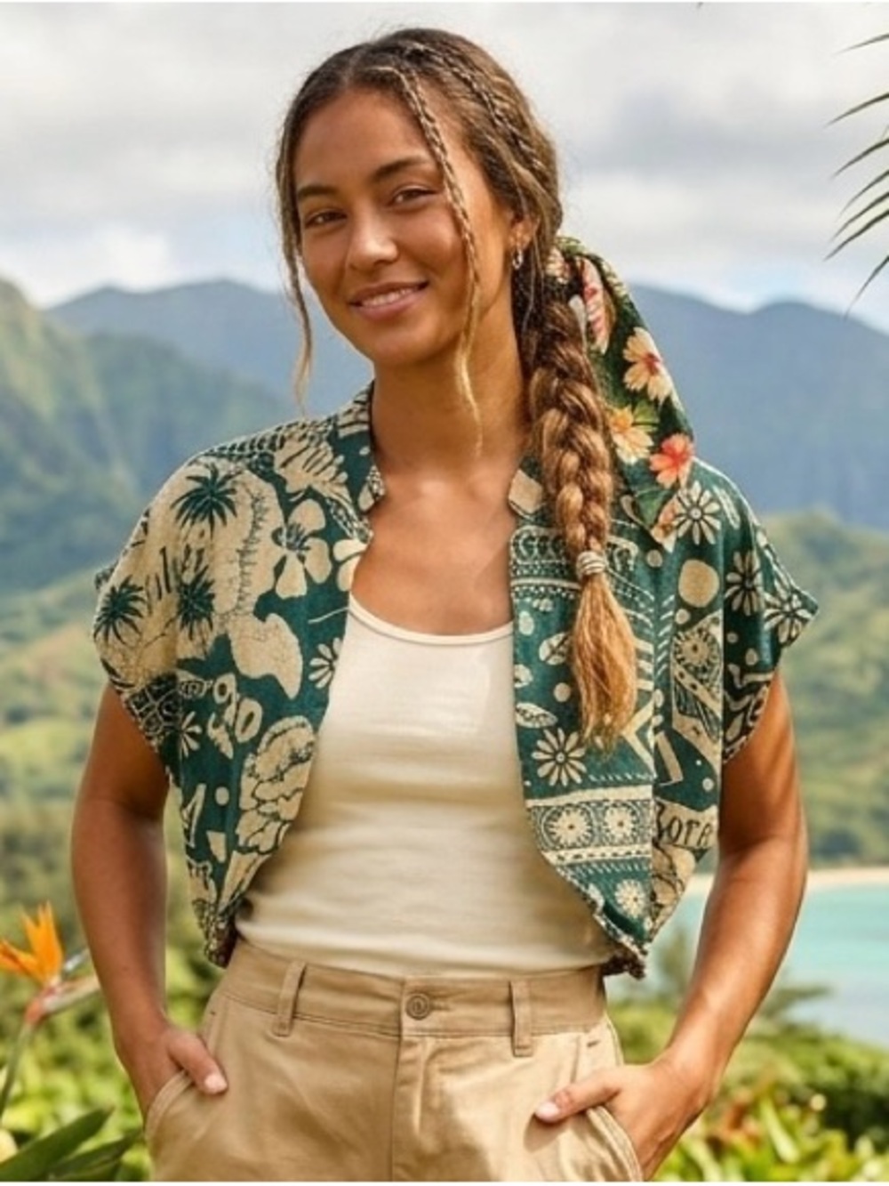 Loco Lindo XL Cropped Bolero Shrug Top Green Tropical Tiki Retro Tahiti BoraBora - Picture 2 of 16